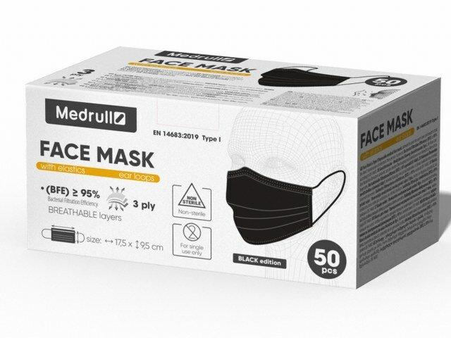 Kaitsemaskid Medrull 3-kihiline (kummiga) N50 Must