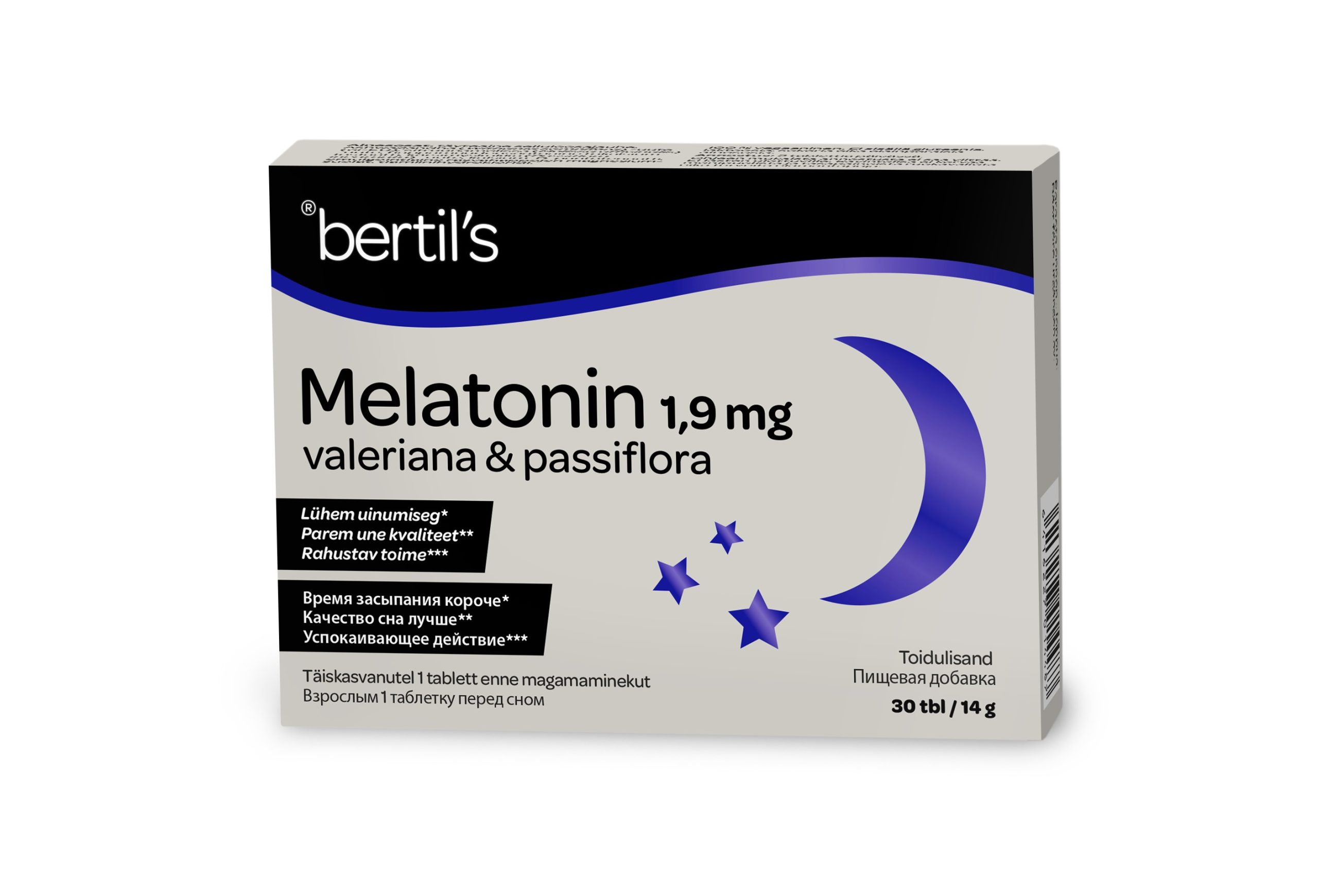 Bertils Melatonin 1,9mg valeriana & passiflora tbl N30