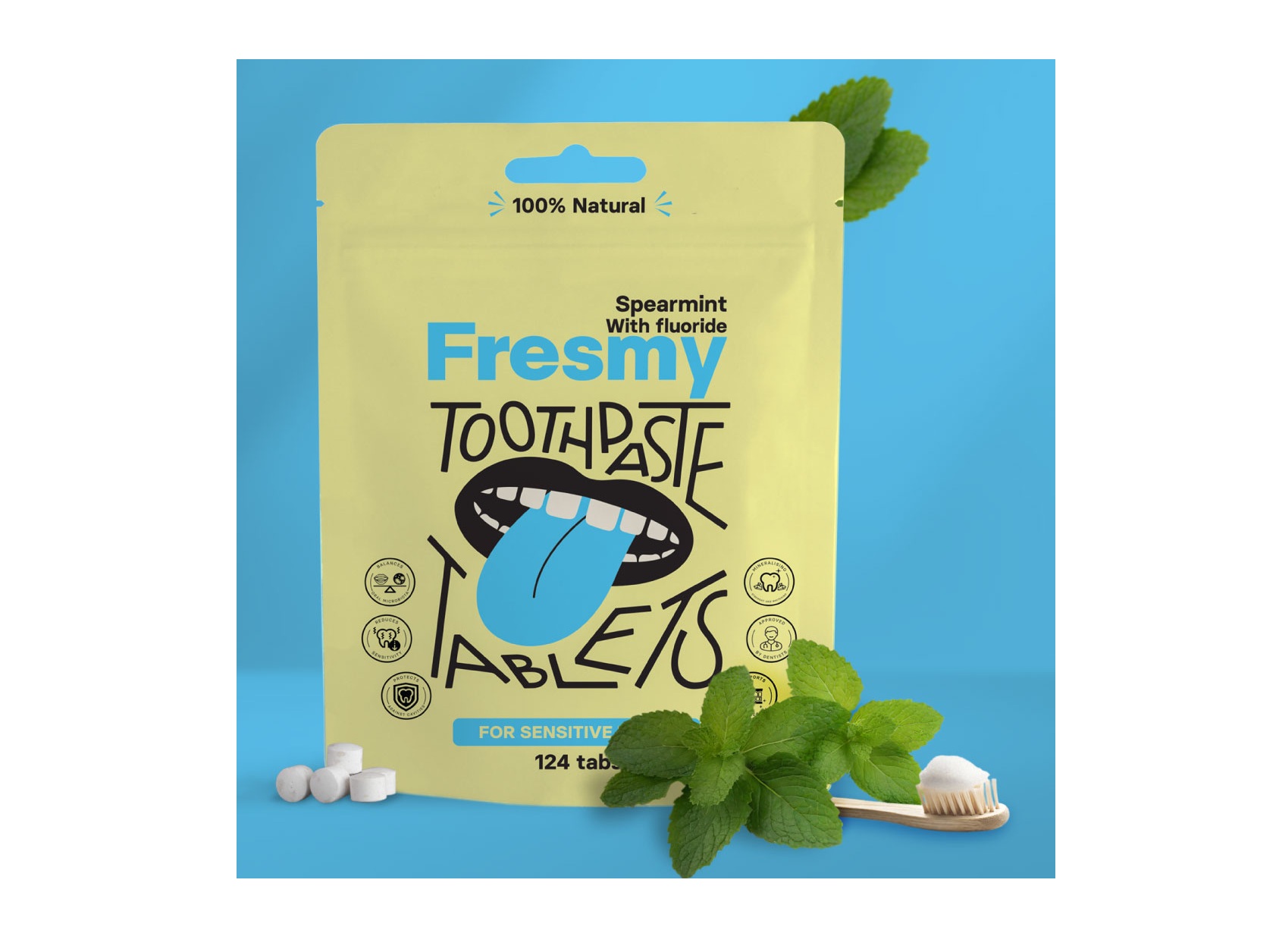 Fresmy rohemündimaitselised hambapesutabletid 124tk